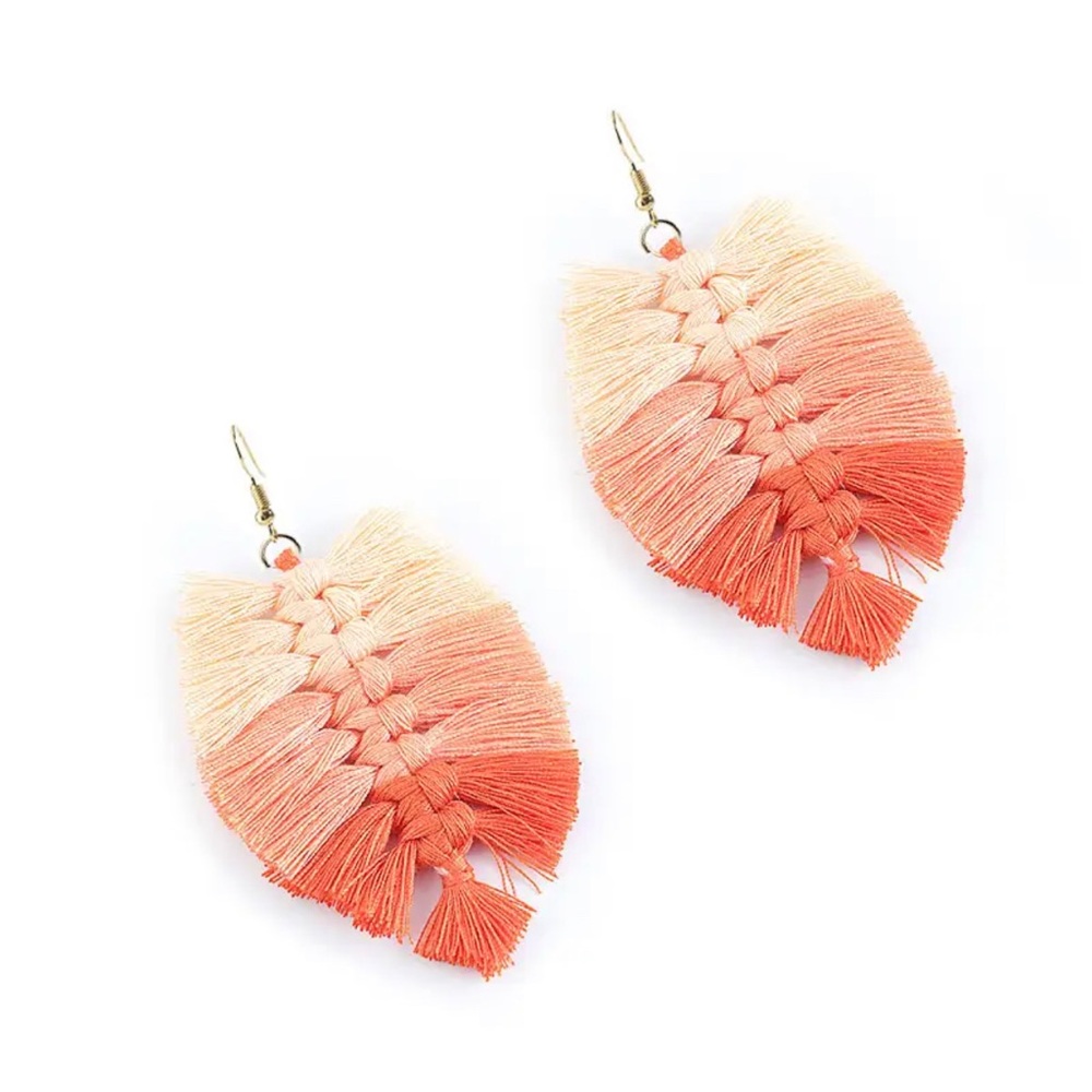 Macrame Coral Pink  Earrings Ombre Drop Dangle Handcrafted Hypoallergenic